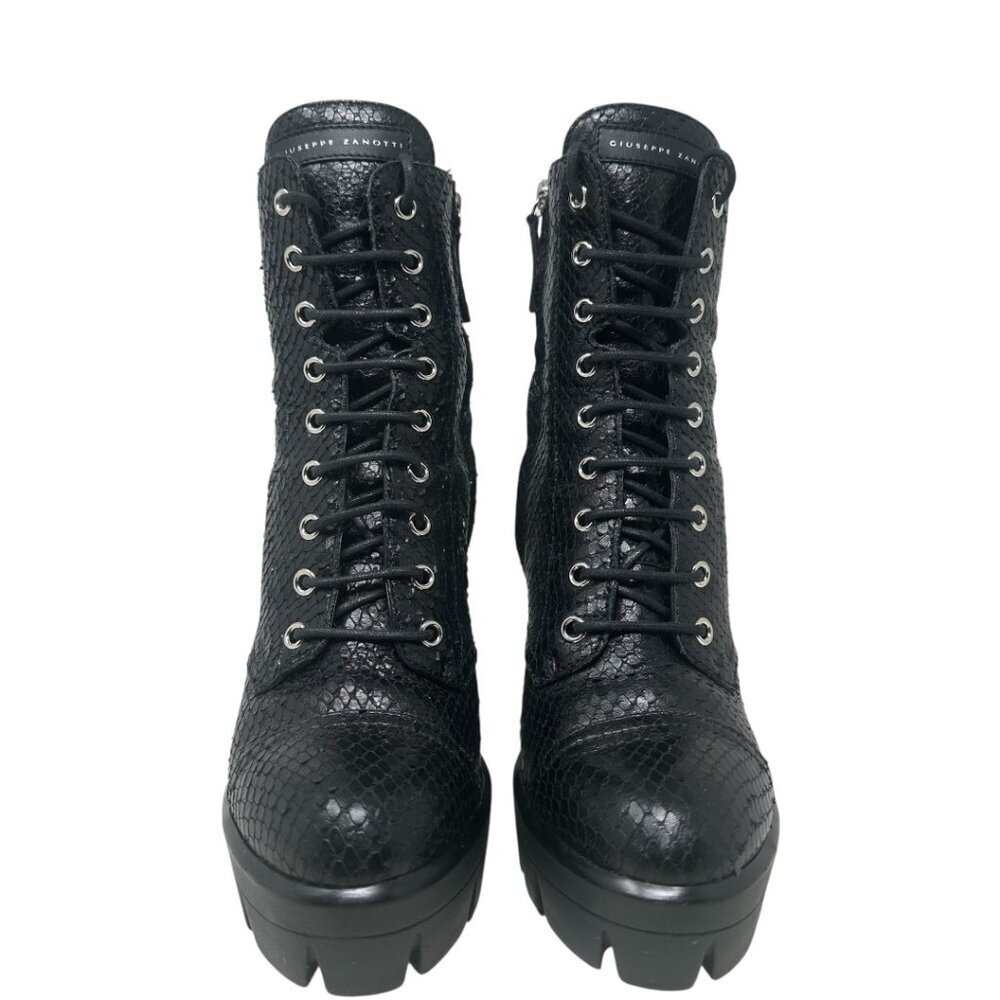 Giuseppe Zanotti Gintonic Black Snake Embossed Leather Combat Platform Boots 7.5 - Picture 2 of 12